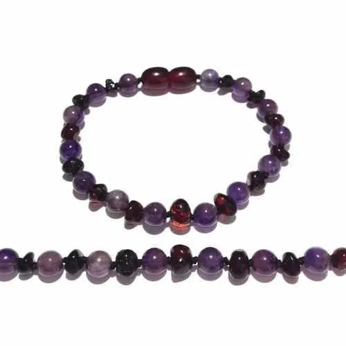 Childs Blackberry Baltic Amber Amethyst Bead Gemstone Necklace