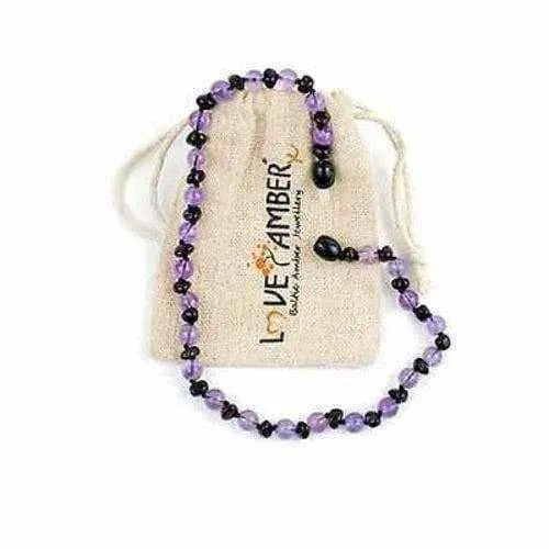 Childs Blackberry Baltic Amber Amethyst Bead Gemstone Necklace