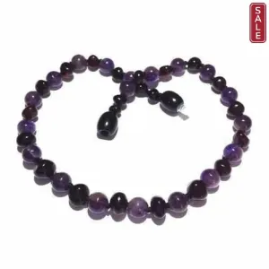 Childs Blackberry Baltic Amber Amethyst Bead Gemstone Necklace