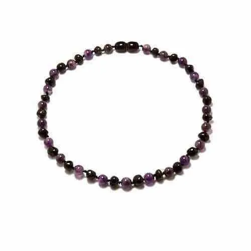 Childs Blackberry Baltic Amber Amethyst Bead Gemstone Necklace