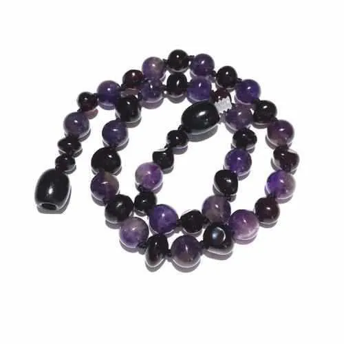 Childs Blackberry Baltic Amber Amethyst Bead Gemstone Necklace