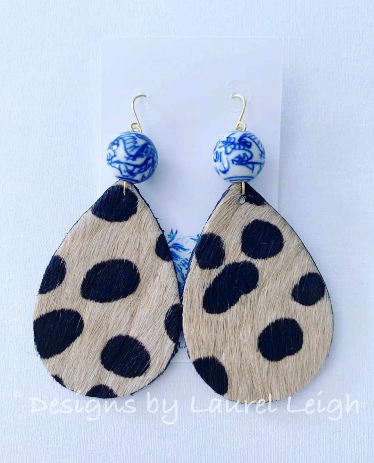 Chinoiserie Leather Cheetah Print Earrings