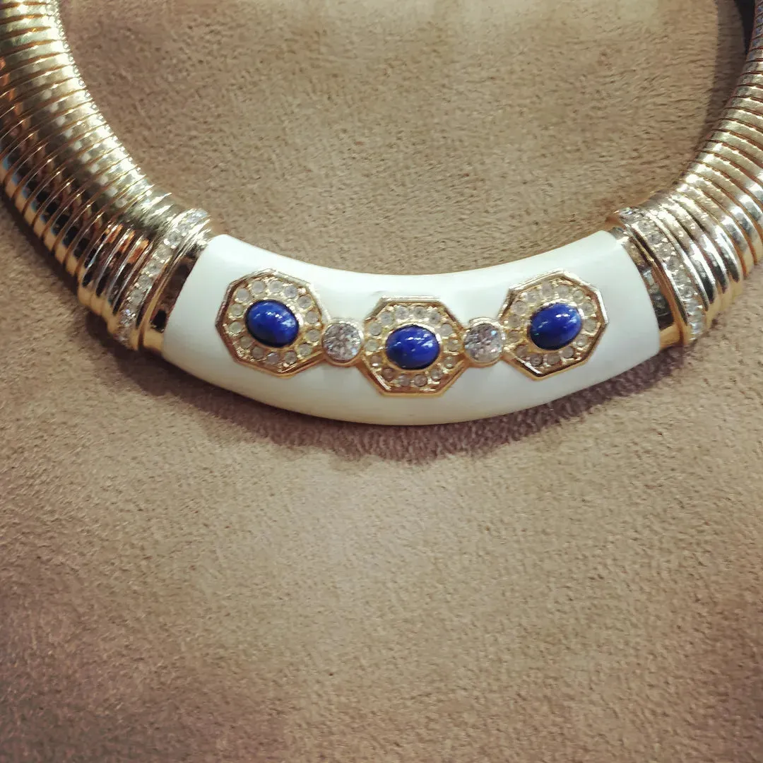 Christian Dior Vintage White/Lapis Statement Necklace