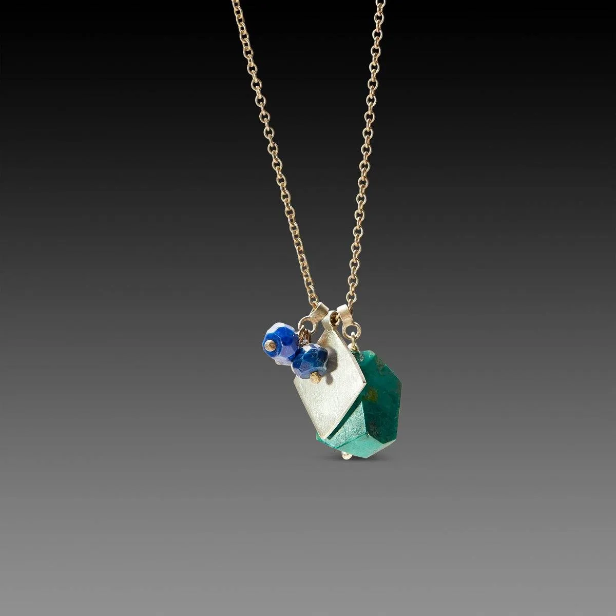 Chrysocolla and Lapis with Hammered Charm Necklace