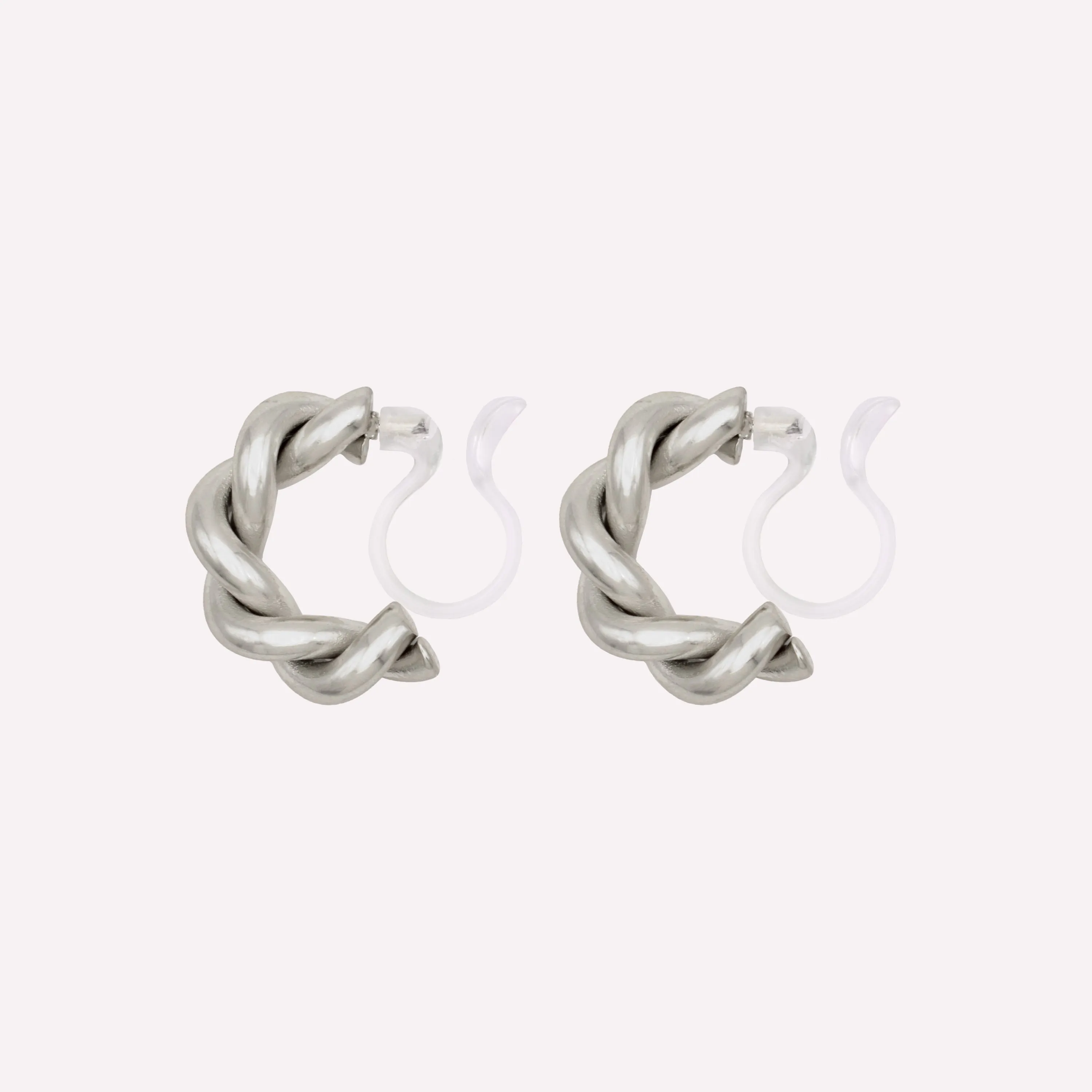 CHUNKY TWIST HUGGIE HOOP CLIP-ON EARRINGS IN SILVER