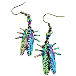 Cicada Earrings | Iridescent Rainbow Cicada Insect Charm Earrings | Forest Jewelry