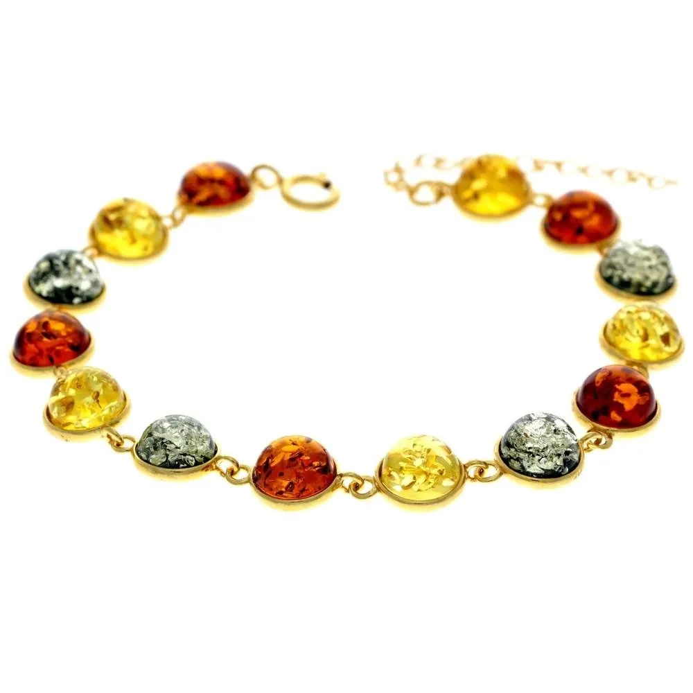 Classic 925 Sterling Silver Gold Plated with 22 Carat Gold 19 cm   4.5 cm Link Bracelet set with Genuine Baltic Amber Gemstones - MG500