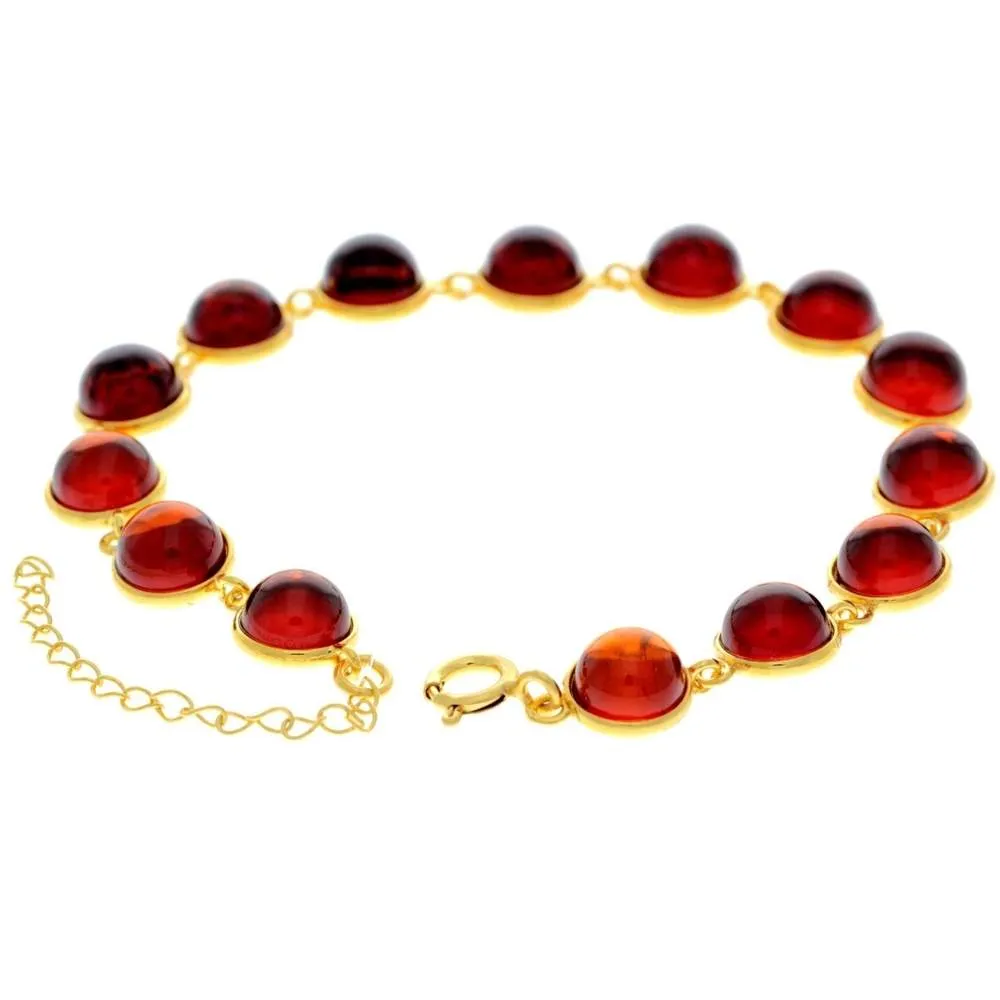 Classic 925 Sterling Silver Gold Plated with 22 Carat Gold 19 cm   4.5 cm Link Bracelet set with Genuine Baltic Amber Gemstones - MG500