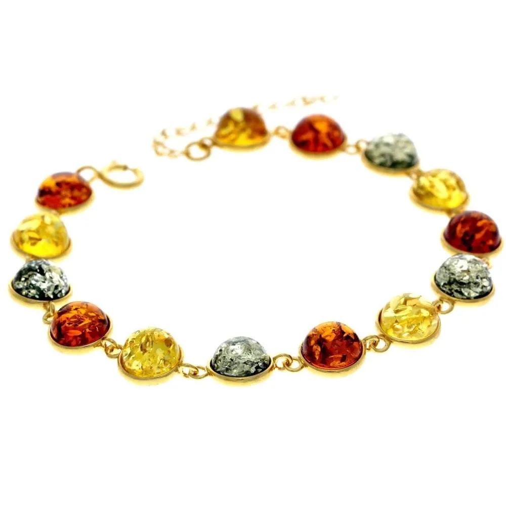 Classic 925 Sterling Silver Gold Plated with 22 Carat Gold 19 cm   4.5 cm Link Bracelet set with Genuine Baltic Amber Gemstones - MG500