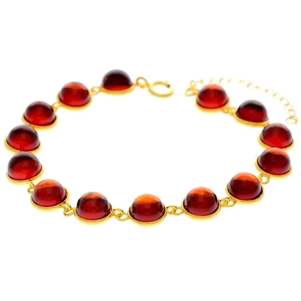 Classic 925 Sterling Silver Gold Plated with 22 Carat Gold 19 cm   4.5 cm Link Bracelet set with Genuine Baltic Amber Gemstones - MG500