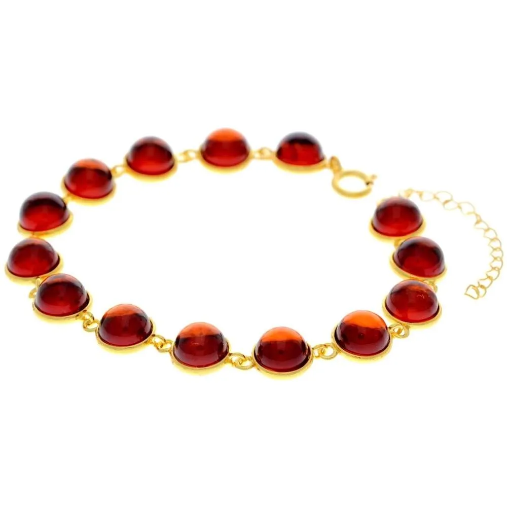 Classic 925 Sterling Silver Gold Plated with 22 Carat Gold 19 cm   4.5 cm Link Bracelet set with Genuine Baltic Amber Gemstones - MG500