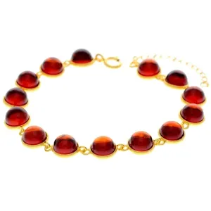 Classic 925 Sterling Silver Gold Plated with 22 Carat Gold 19 cm   4.5 cm Link Bracelet set with Genuine Baltic Amber Gemstones - MG500