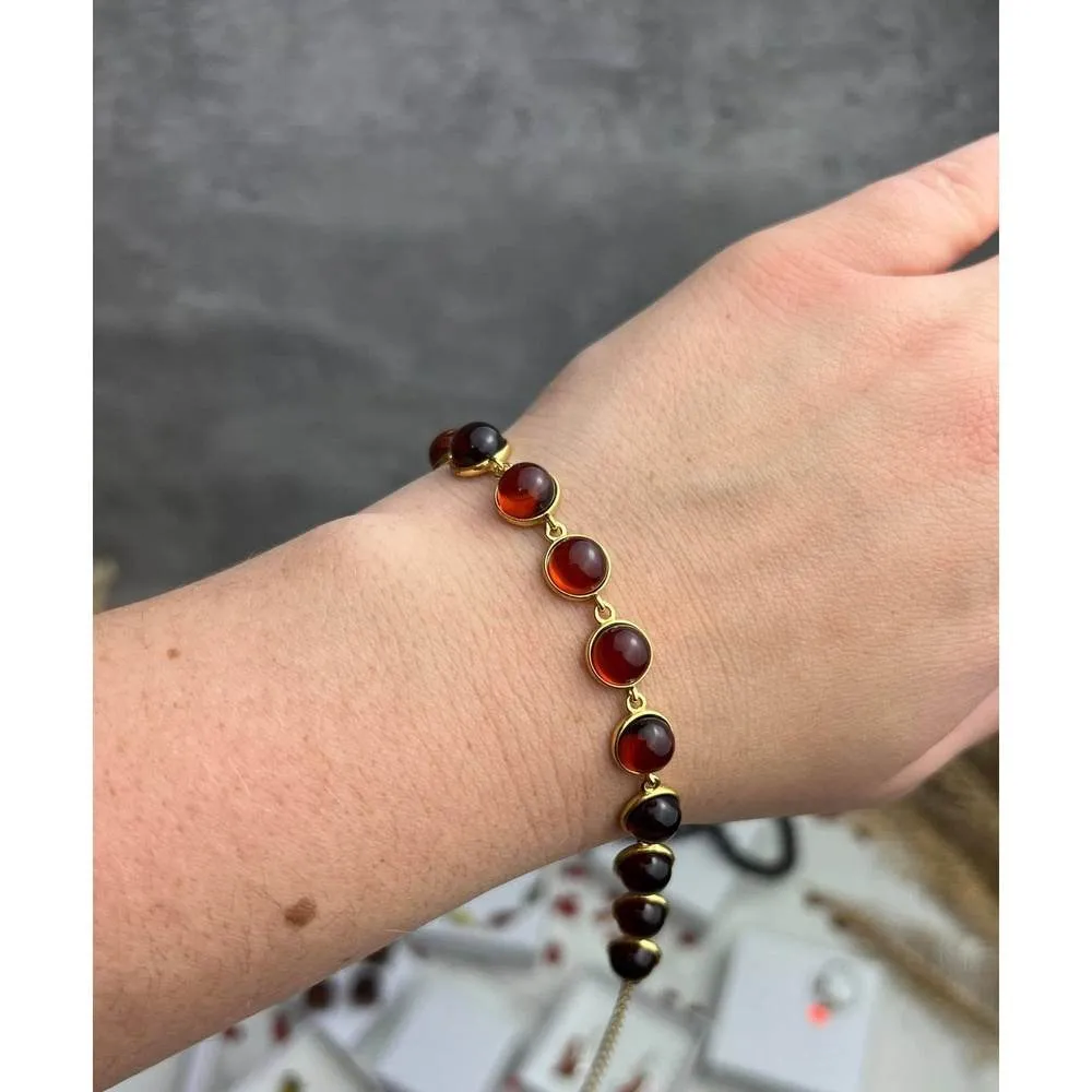 Classic 925 Sterling Silver Gold Plated with 22 Carat Gold 19 cm   4.5 cm Link Bracelet set with Genuine Baltic Amber Gemstones - MG500