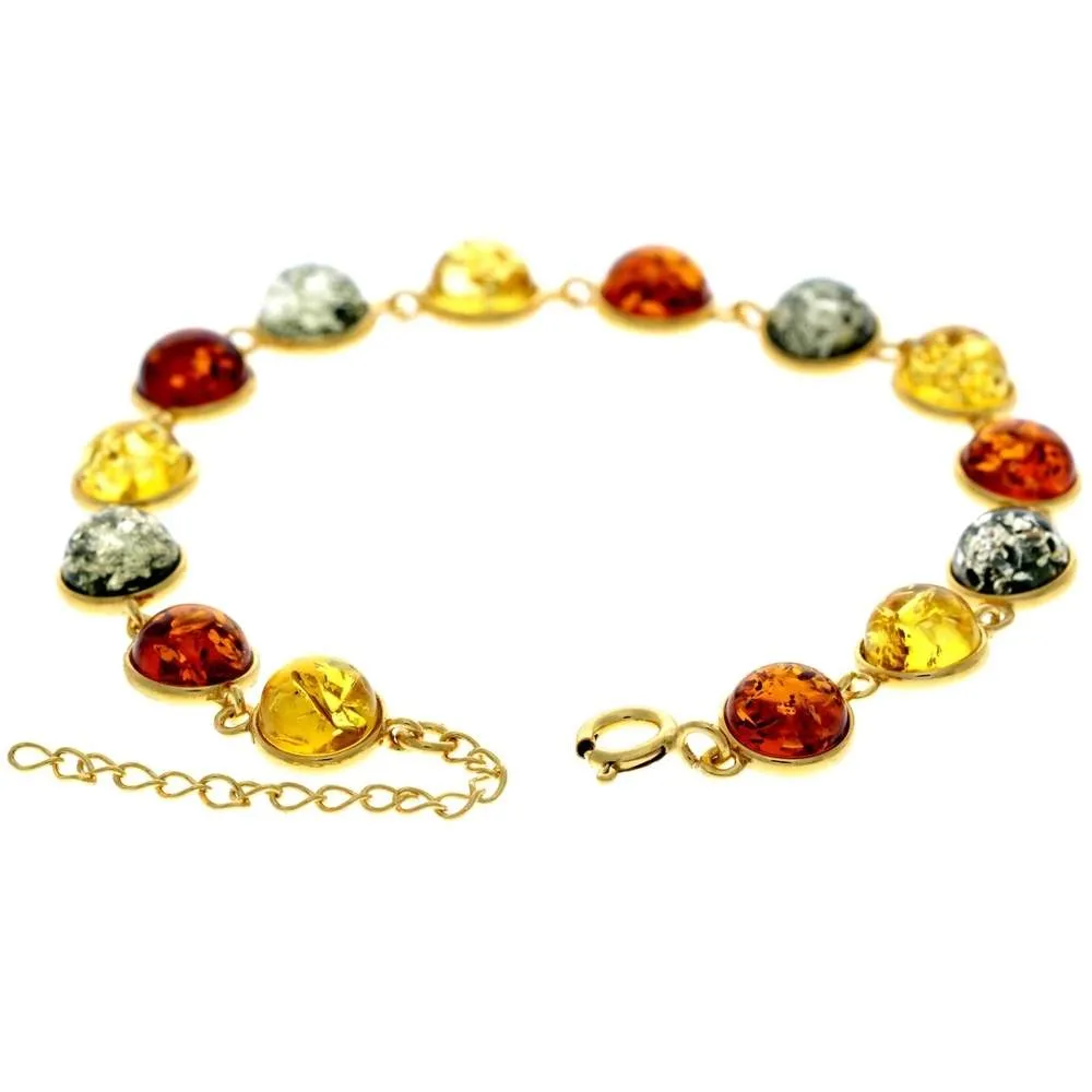 Classic 925 Sterling Silver Gold Plated with 22 Carat Gold 19 cm   4.5 cm Link Bracelet set with Genuine Baltic Amber Gemstones - MG500