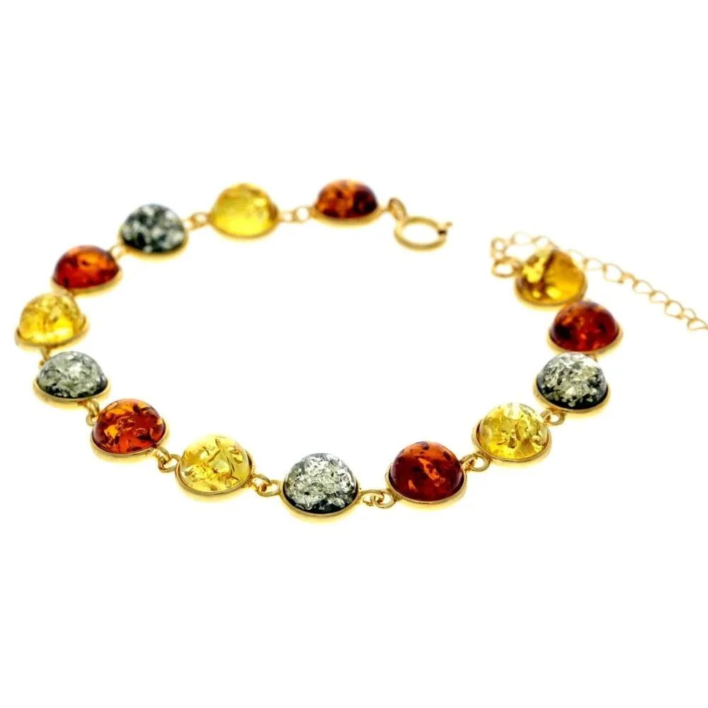 Classic 925 Sterling Silver Gold Plated with 22 Carat Gold 19 cm   4.5 cm Link Bracelet set with Genuine Baltic Amber Gemstones - MG500