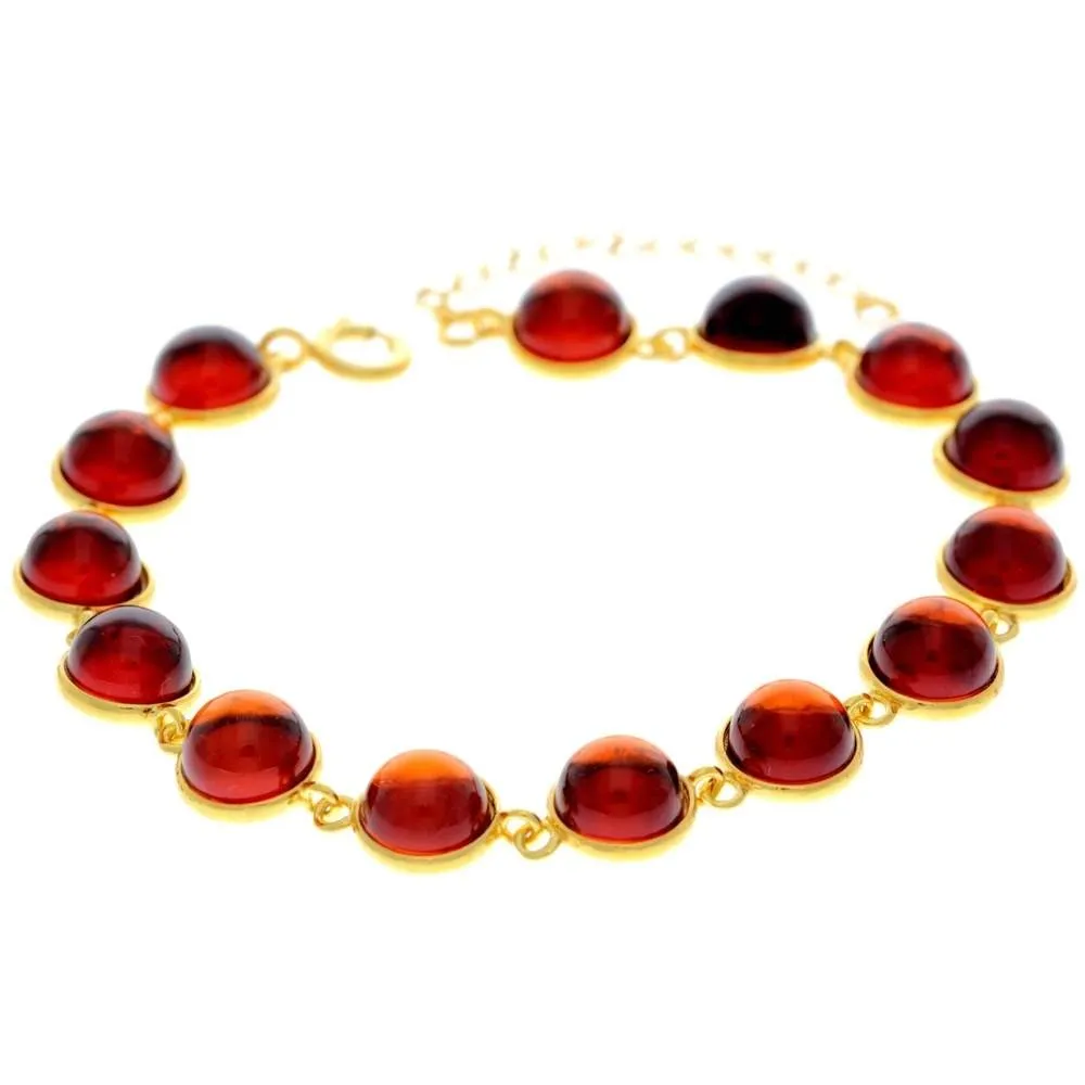 Classic 925 Sterling Silver Gold Plated with 22 Carat Gold 19 cm   4.5 cm Link Bracelet set with Genuine Baltic Amber Gemstones - MG500