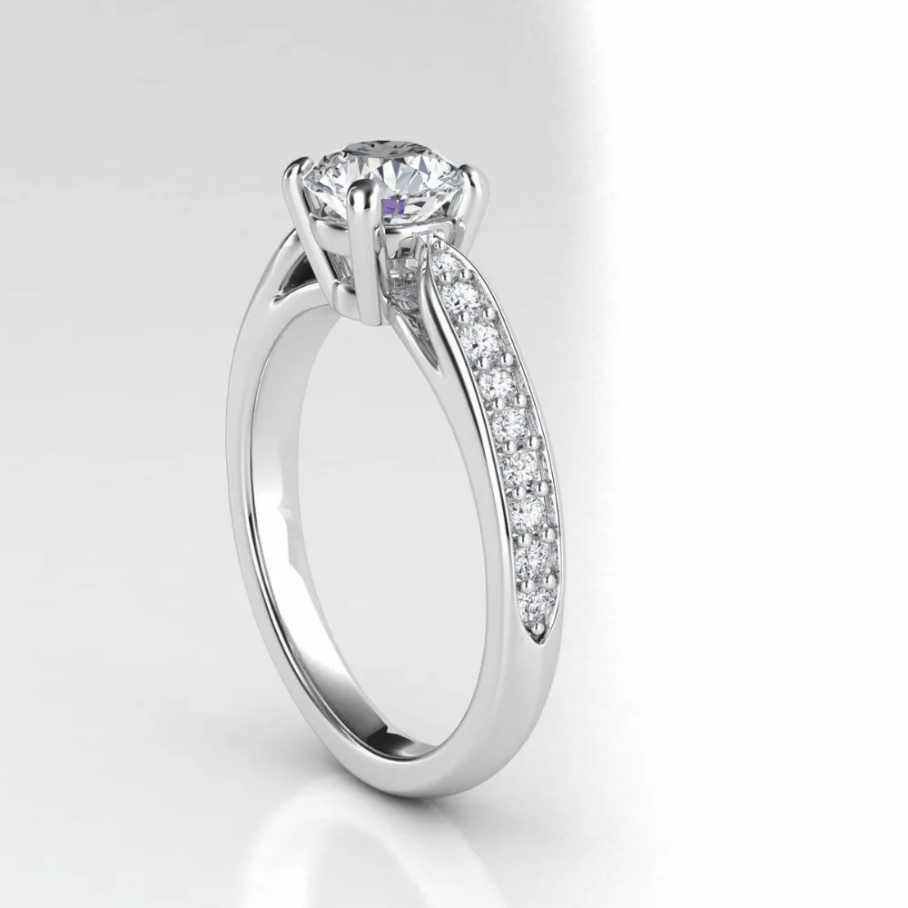 Classic Round-Cut Diamond Engagement Ring with Side Pave Details