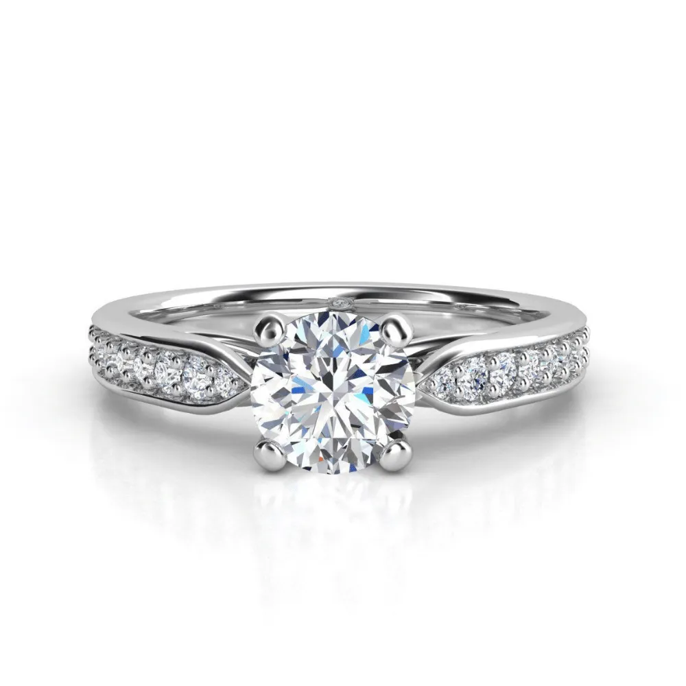 Classic Round-Cut Diamond Engagement Ring with Side Pave Details