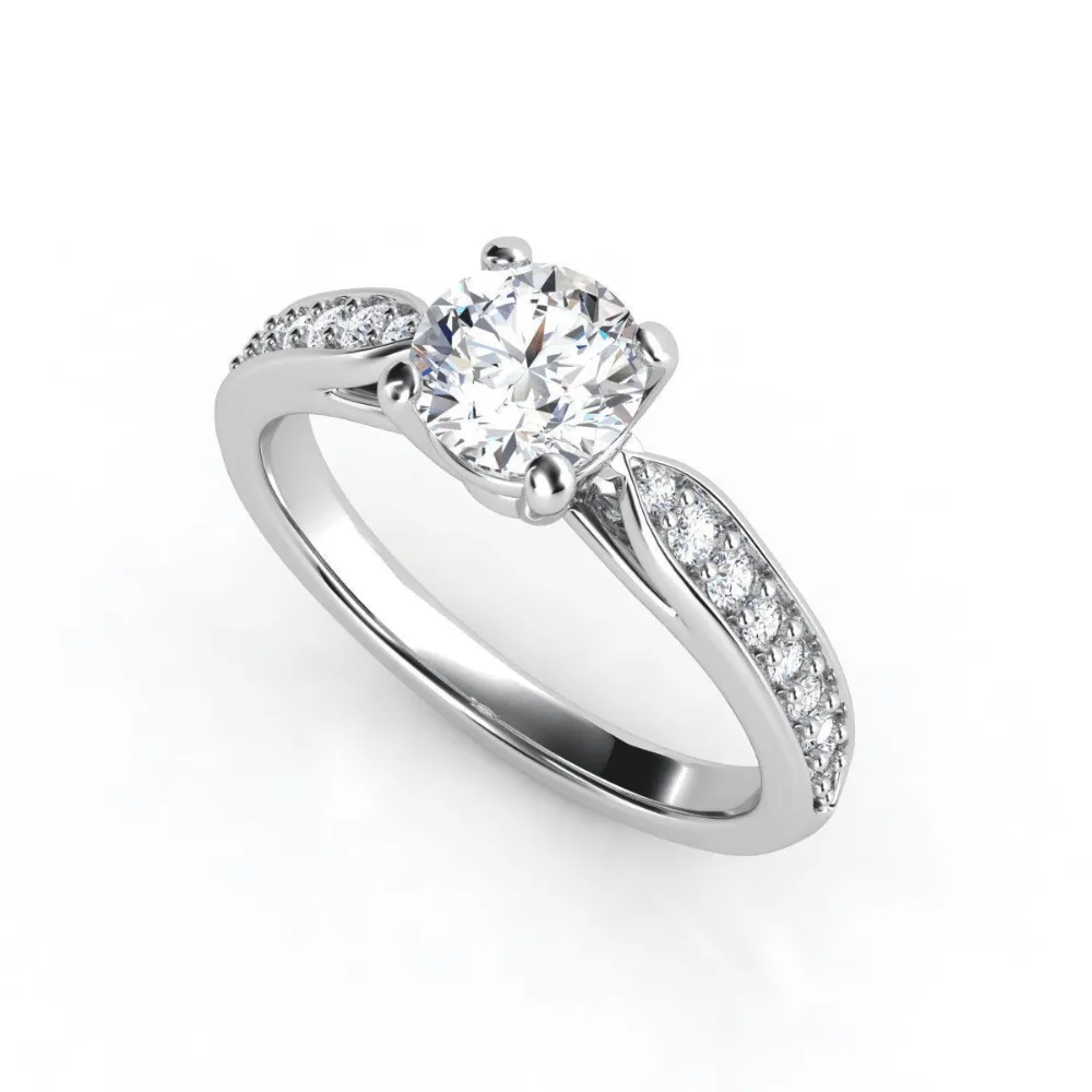 Classic Round-Cut Diamond Engagement Ring with Side Pave Details