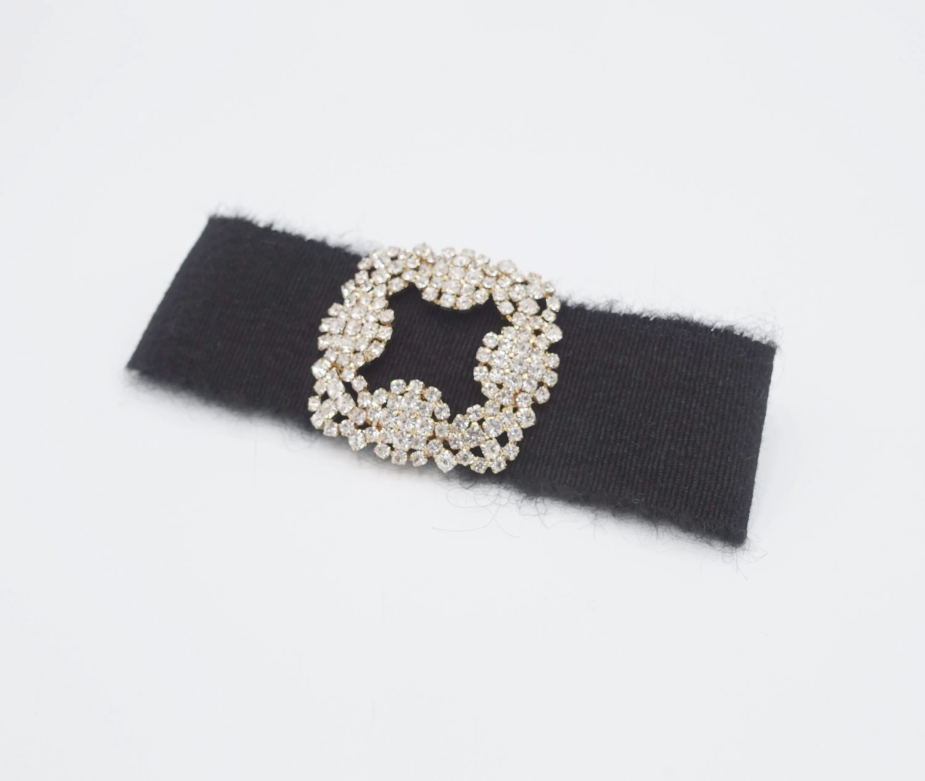 classical fabric hair bow bling buckle frayed trim hair accessory for women