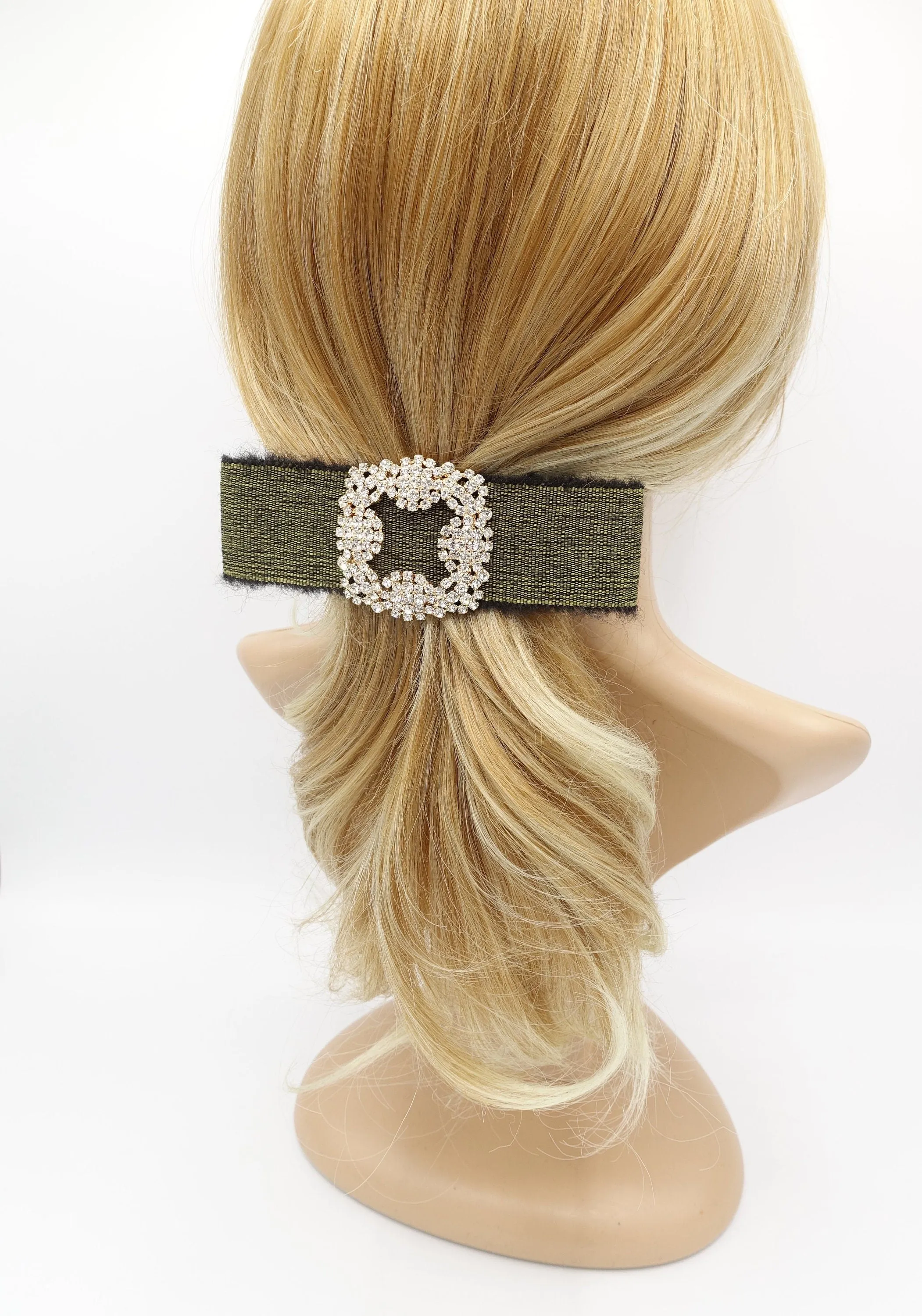 classical fabric hair bow bling buckle frayed trim hair accessory for women