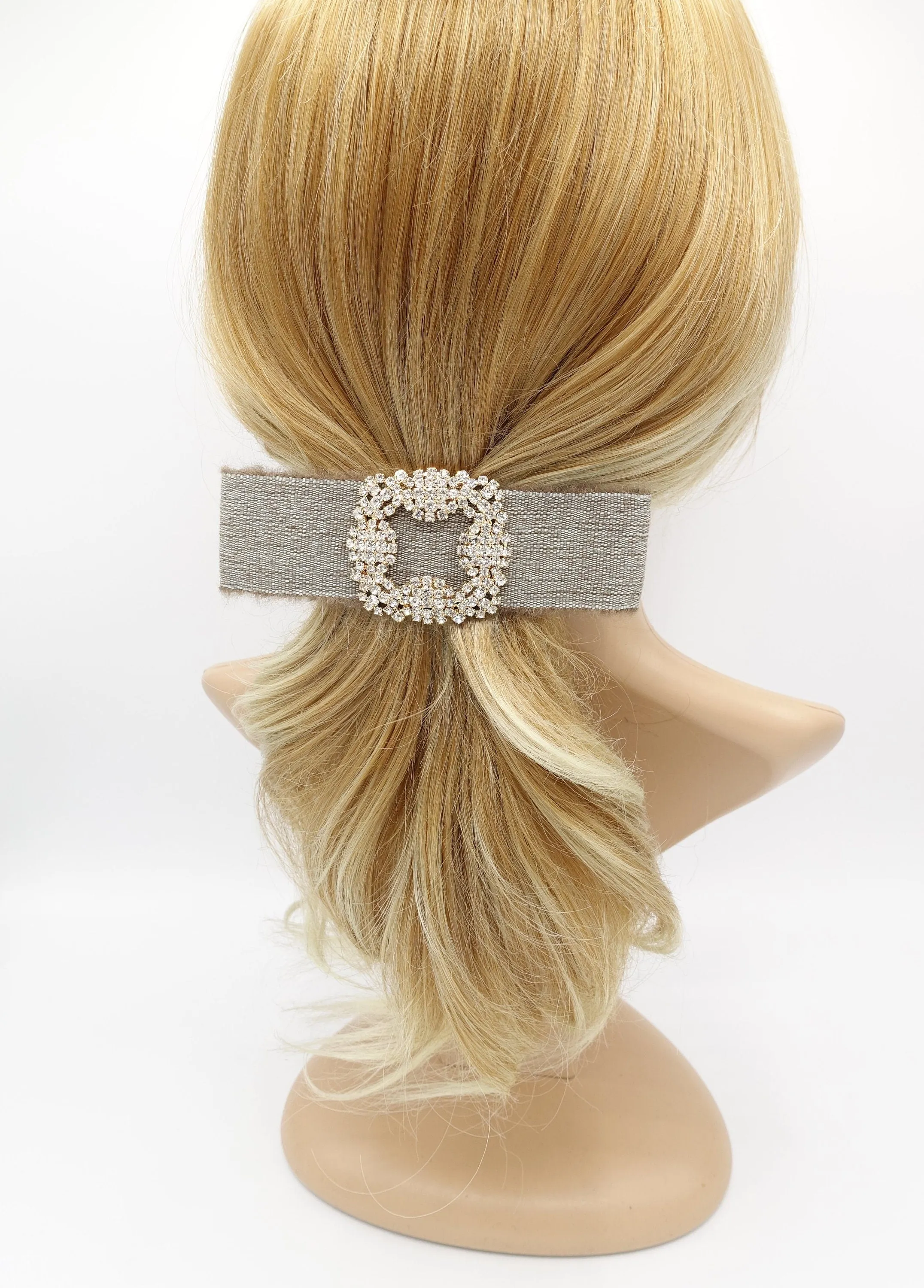 classical fabric hair bow bling buckle frayed trim hair accessory for women