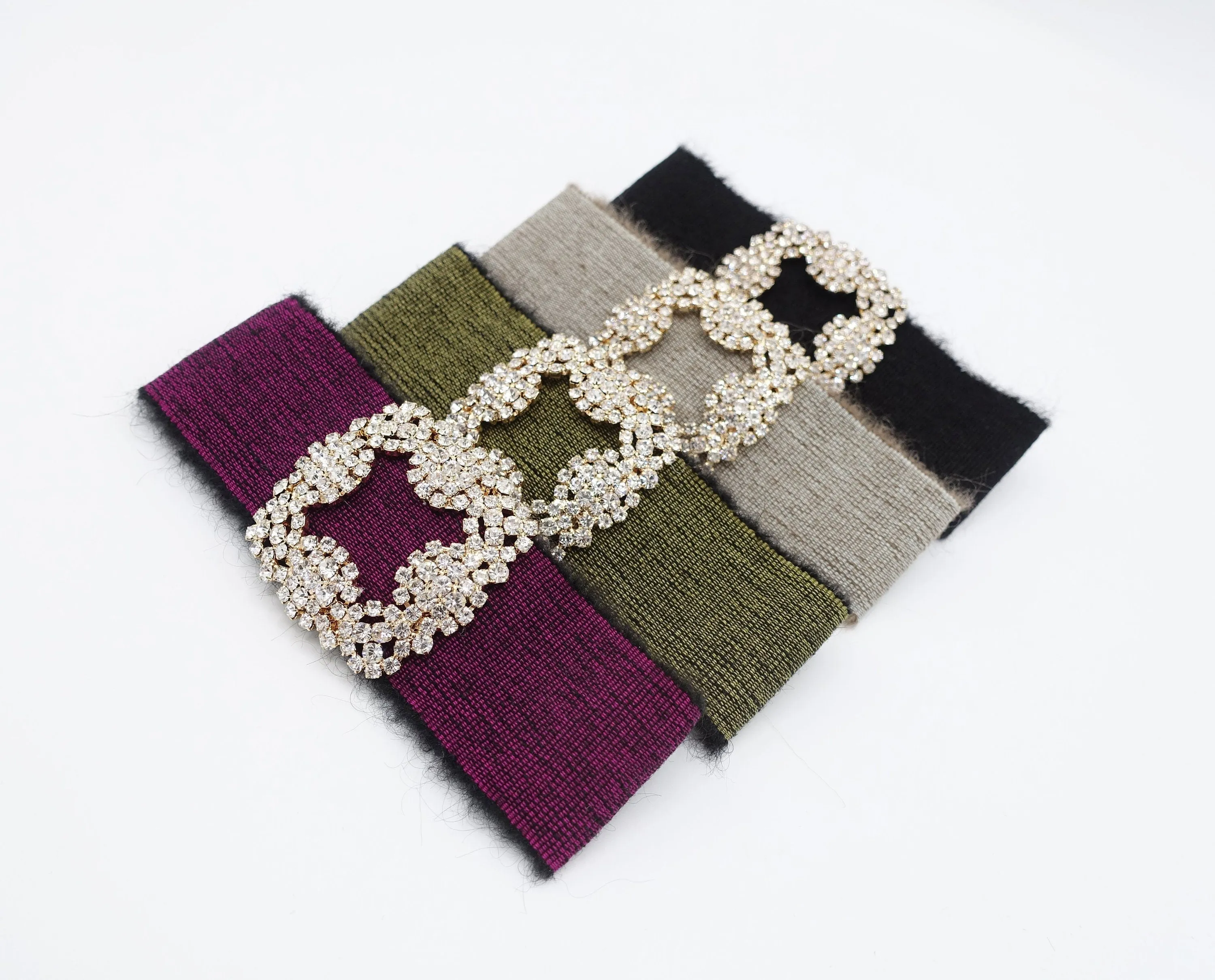 classical fabric hair bow bling buckle frayed trim hair accessory for women