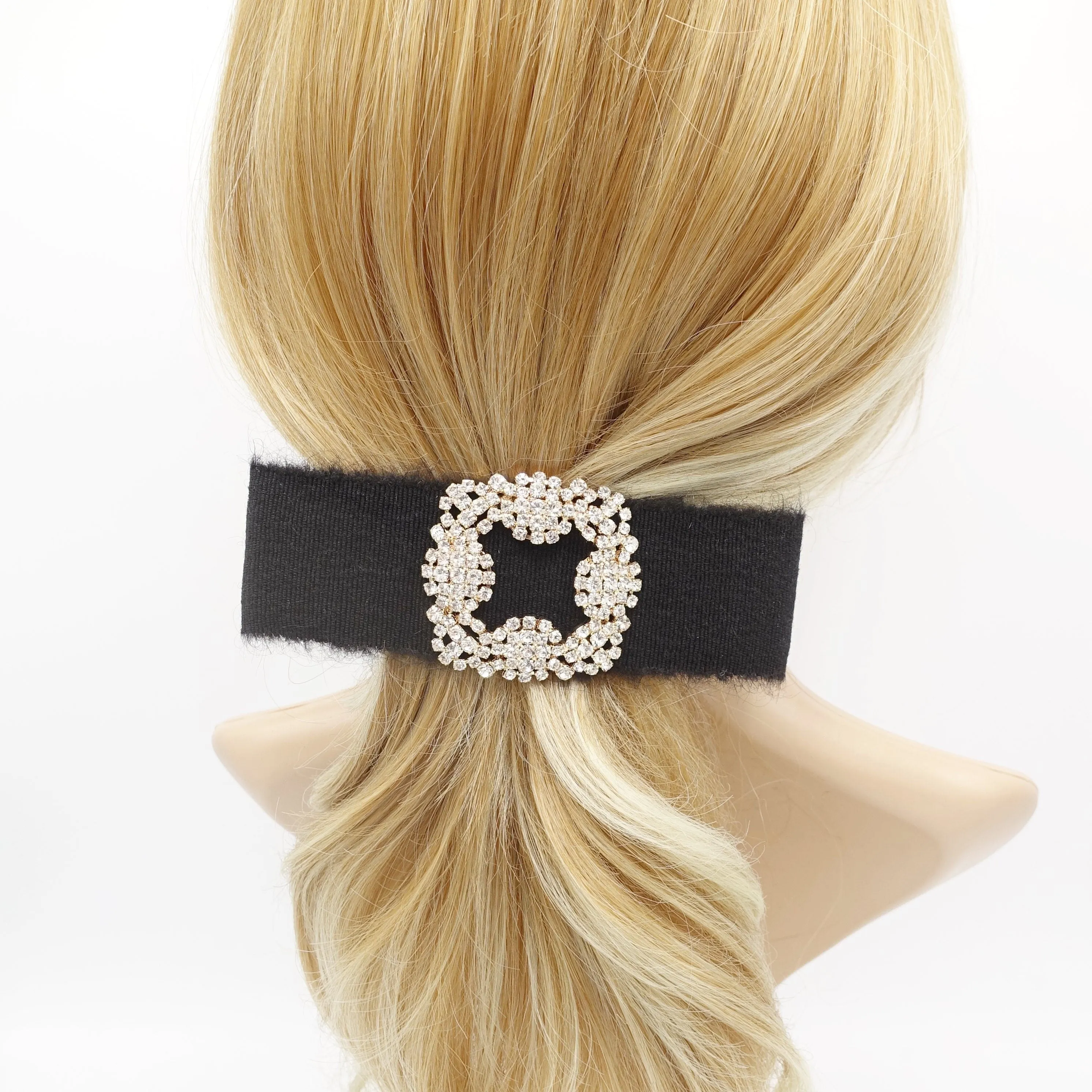 classical fabric hair bow bling buckle frayed trim hair accessory for women