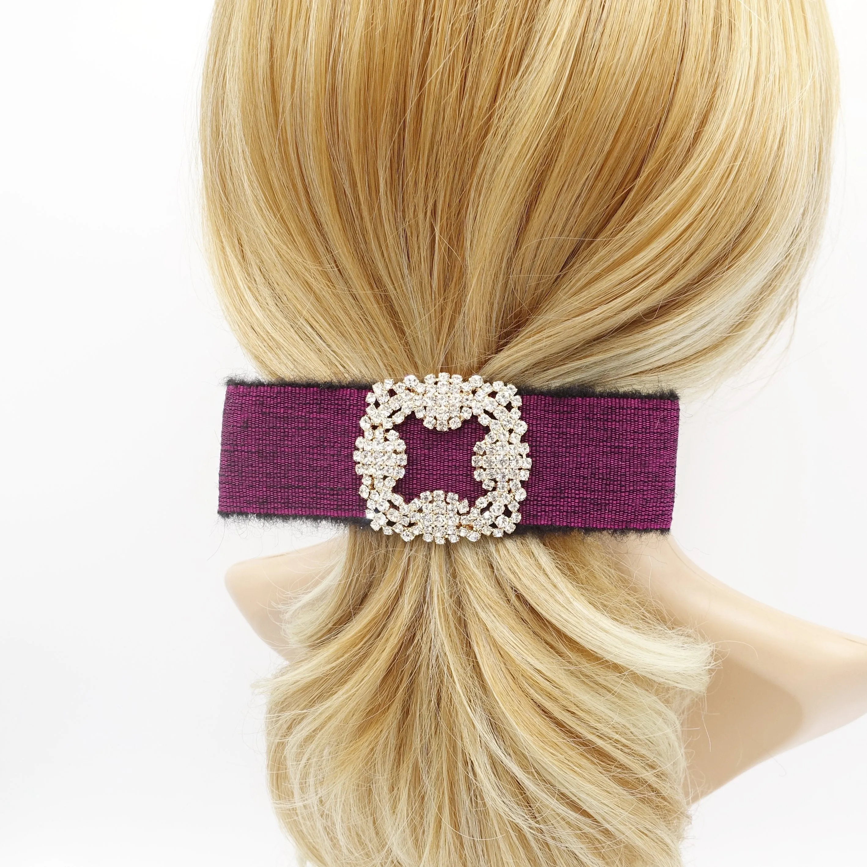 classical fabric hair bow bling buckle frayed trim hair accessory for women