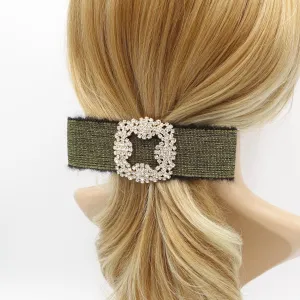 classical fabric hair bow bling buckle frayed trim hair accessory for women