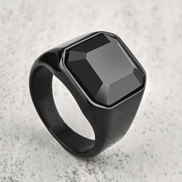 Classy Men Black Square Signet Ring