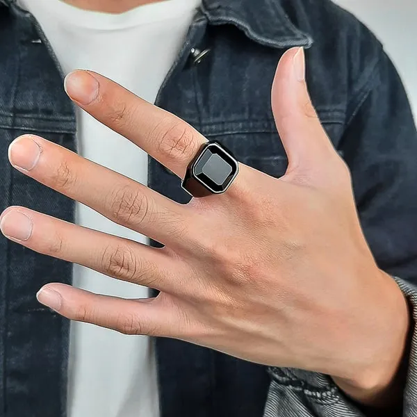 Classy Men Black Square Signet Ring