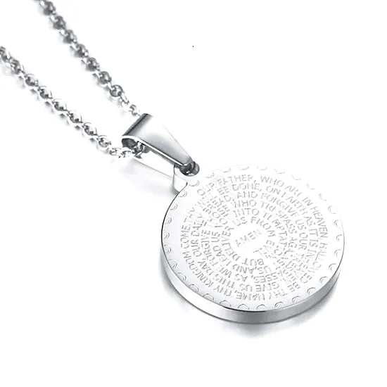 Classy Men Silver CZ Serenity Prayer Pendant Necklace