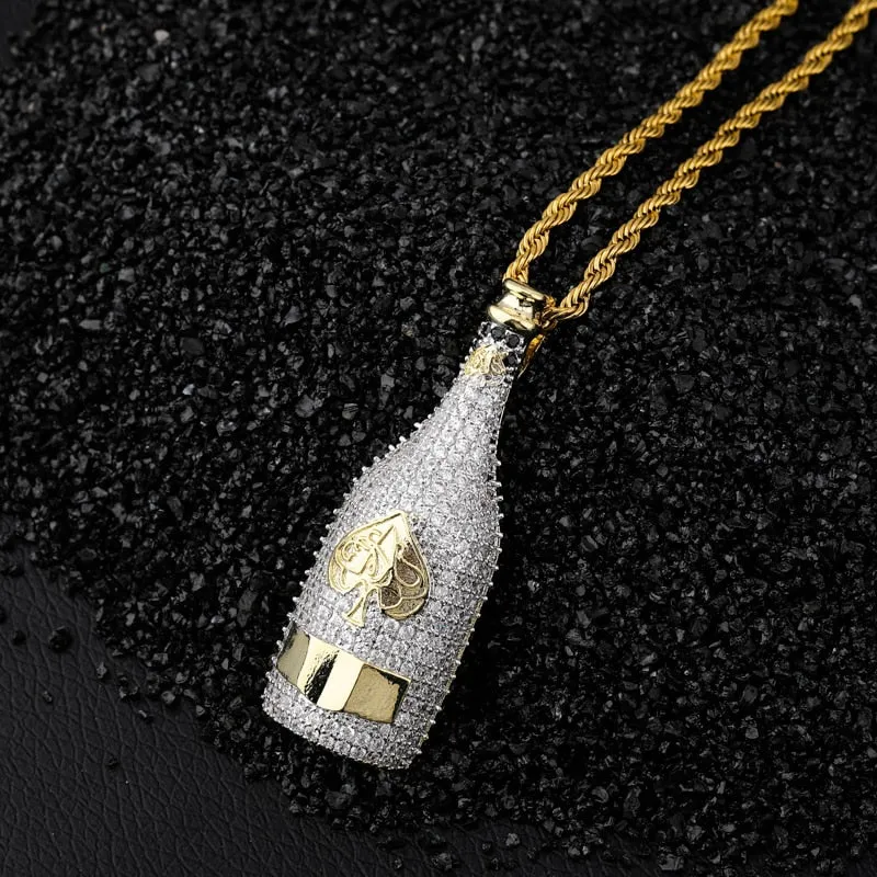 Cocaine & Caviar  Big Wine Bottle Necklaces Full Cubic Zircon Iced Out