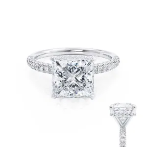 COCO - Princess Diamond Hidden Halo Triple Pavé Shoulder Set 18k White Gold Engagement Ring