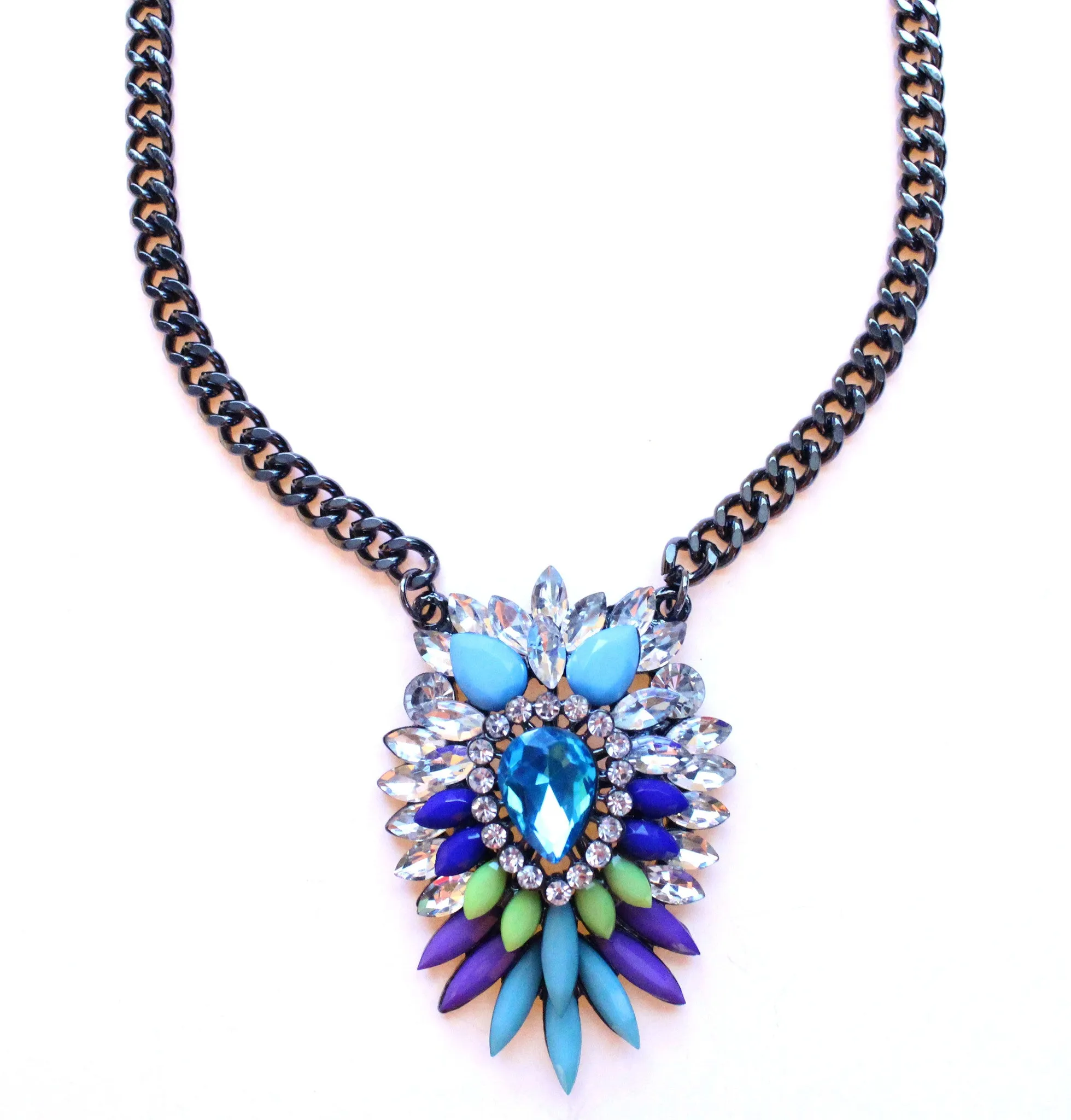 Colorful Sparkle Pendant Necklace- Blue Multi