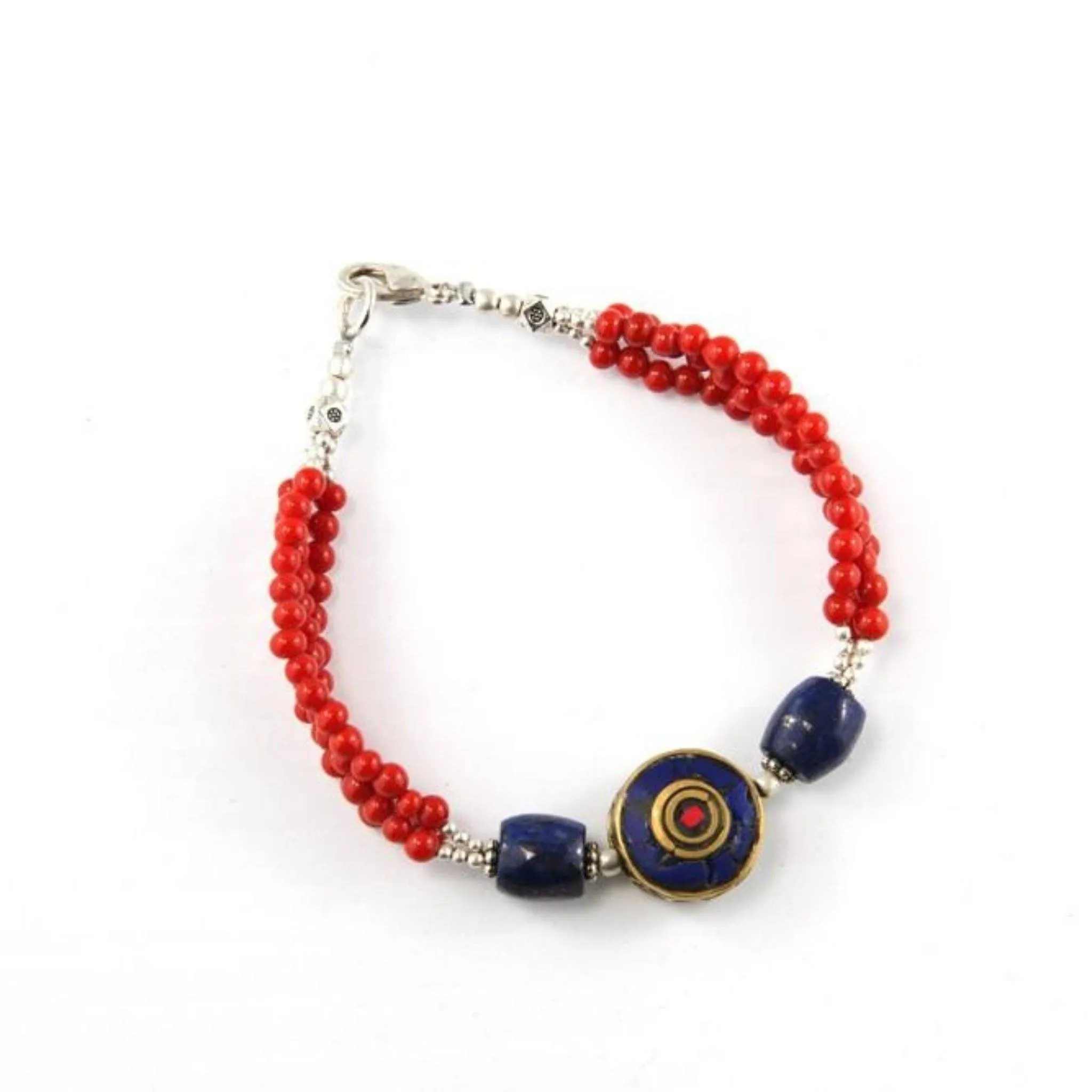 Coral with Round Flat Bead Tibetan Bracelet