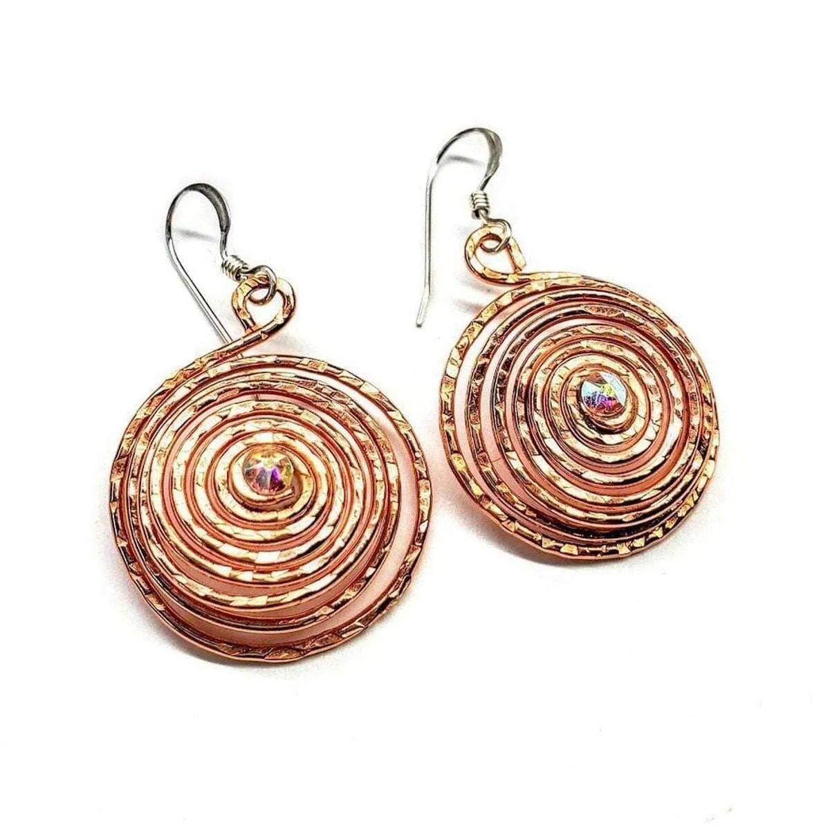 Crystal Embedded Copper Spiral Hoop Earrings