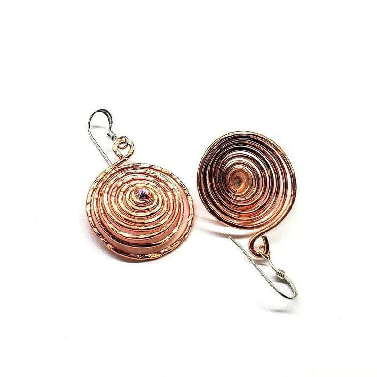 Crystal Embedded Copper Spiral Hoop Earrings