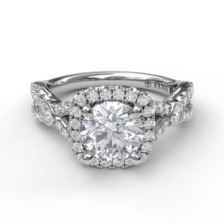 Cushion Halo Twist Shank Engagement Ring