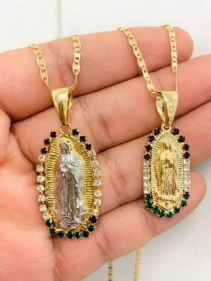 CZ Virgen de Guadalupe Necklace Valentino Chain Virgin Mary Necklace / Looks Like Gold Pendant / Dije de la Guadalupe / Gold Filled Jewelry