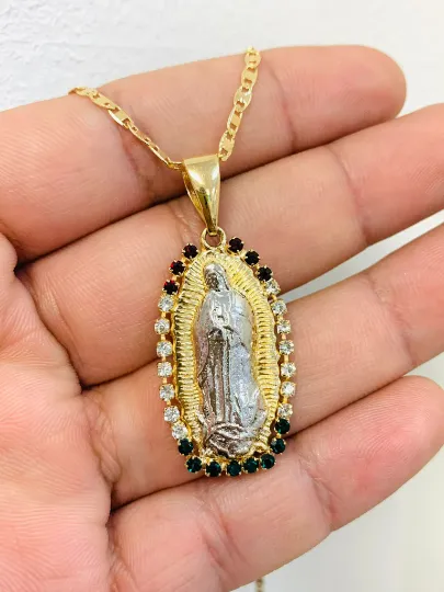 CZ Virgen de Guadalupe Necklace Valentino Chain Virgin Mary Necklace / Looks Like Gold Pendant / Dije de la Guadalupe / Gold Filled Jewelry