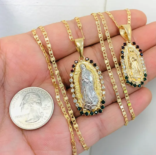 CZ Virgen de Guadalupe Necklace Valentino Chain Virgin Mary Necklace / Looks Like Gold Pendant / Dije de la Guadalupe / Gold Filled Jewelry