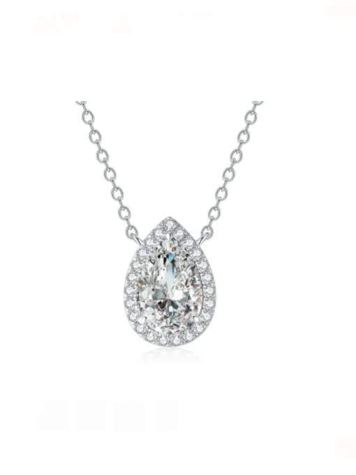 Dainty Pear Necklace Cubic Zirconia halo 925 Stelring Silver Pear Zircon Luxury Necklace