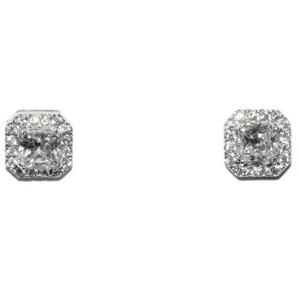 Denise Princess CZ Halo Stud Earrings