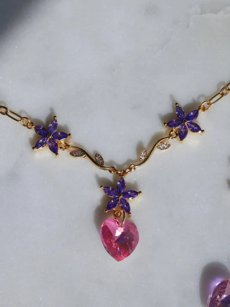 Diamond Chateau Princess Flower Heart Necklace, Friendship Necklaces