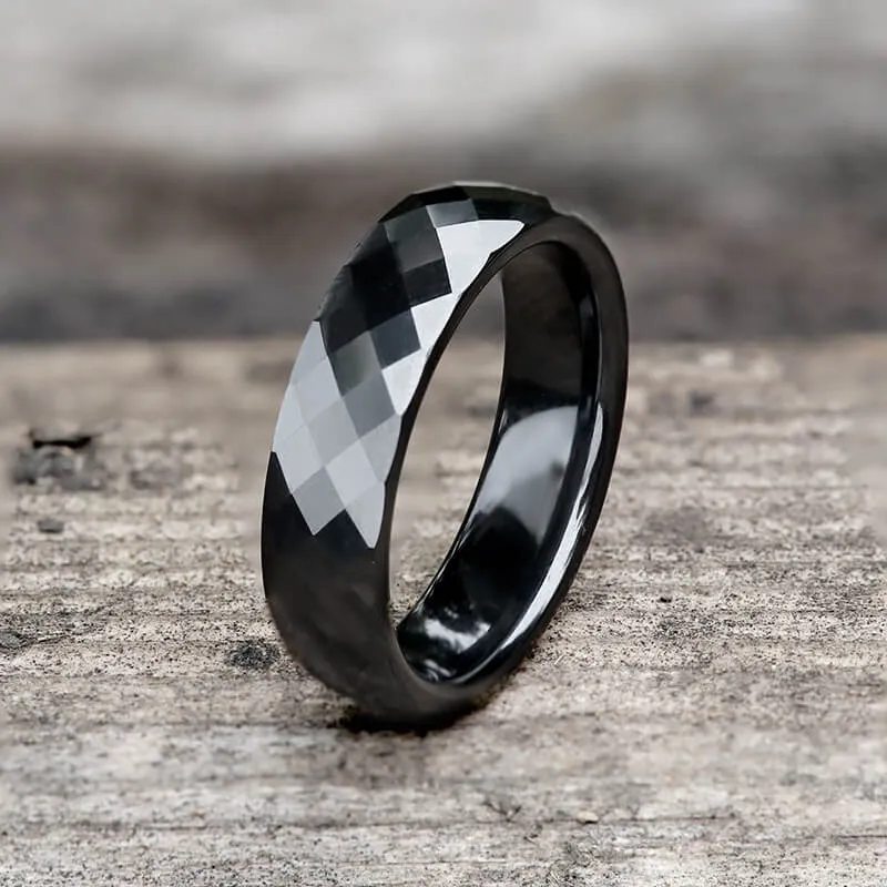 Diamond Faceted Engagement Ceramic Ring