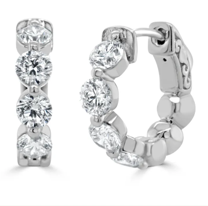 Diamond Shared Prong Hinged Hoop Earrings