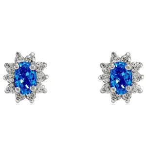 Dreda Blue Sapphire Halo Stud Earrings