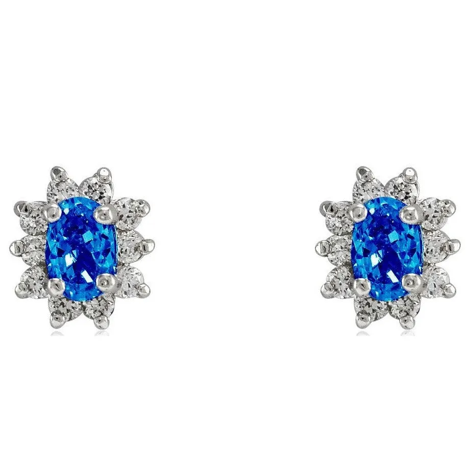 Dreda Blue Sapphire Halo Stud Earrings